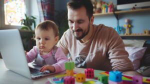A parent upskilling at home while managing family commitments